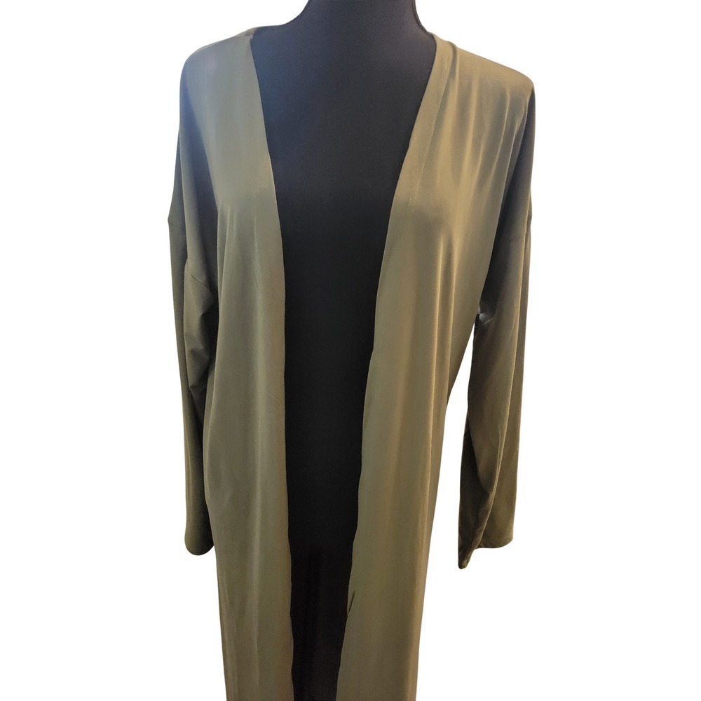 Love Nation Womens Olive Green Open Front Longline Duster Cardigan 1XL 3022-X - Picture 2 of 6